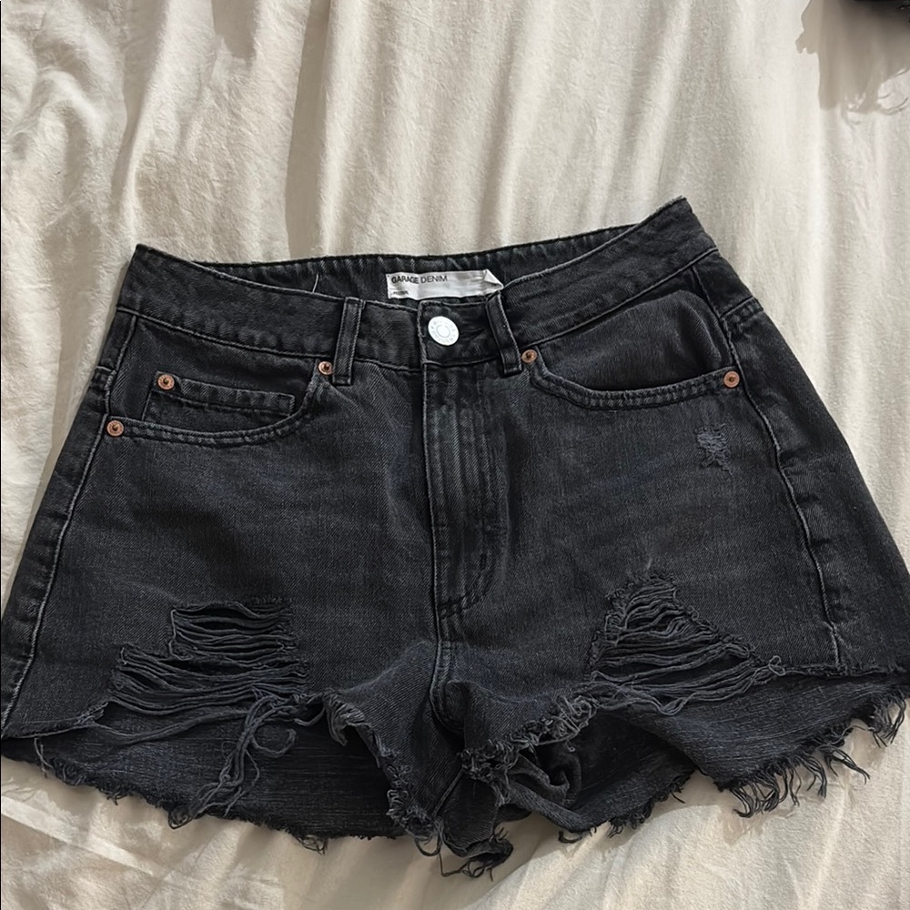 Garage Black Jean Shorts Distressed Frayed Hem